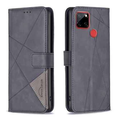 Grey leather phone case with rhombus texture, magnetic buckle, flip cover