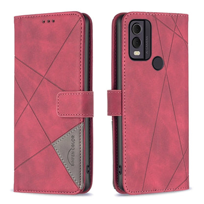Red leather phone case with rhombus texture, magnetic buckle, flip cover