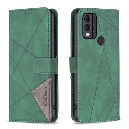 Green leather phone case with rhombus texture, magnetic buckle, flip cover