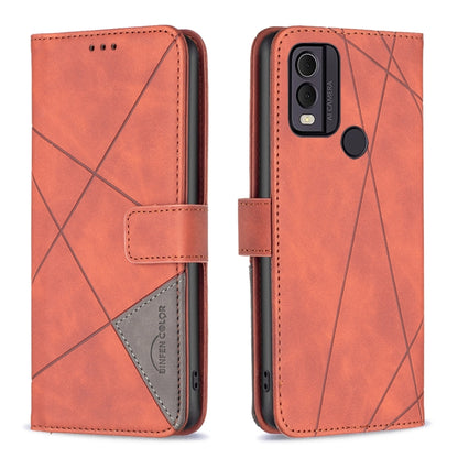 Orange leather phone case with rhombus texture, magnetic buckle, flip cover