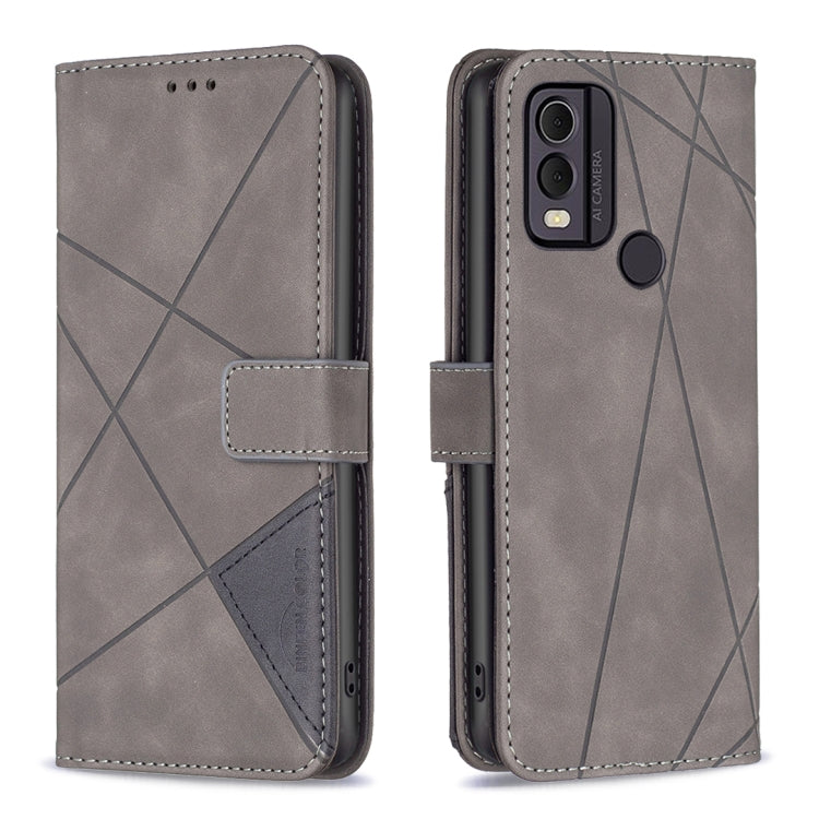 Dark grey leather phone case with rhombus texture, magnetic buckle, flip cover