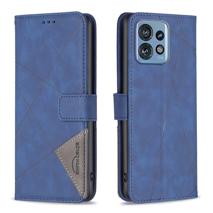 Blue magnetic buckle leather phone case with rhombus texture, folio wallet and card slot