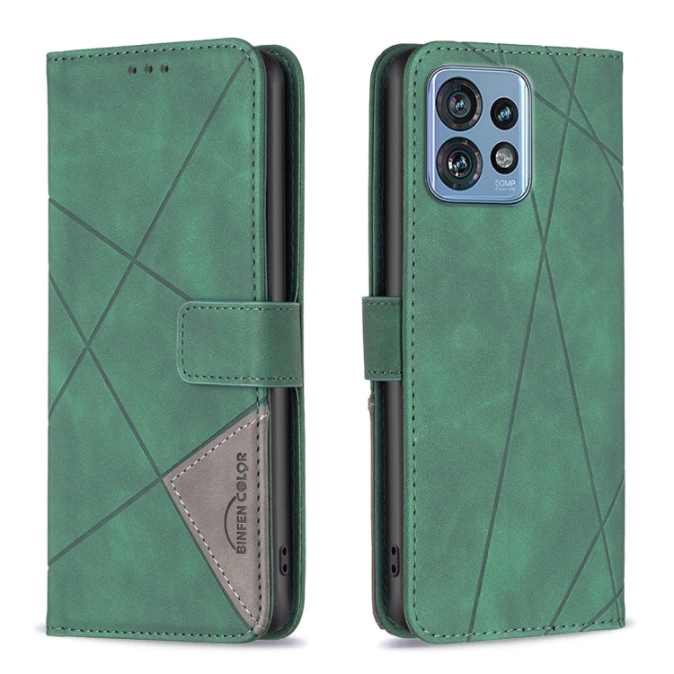 Green magnetic buckle leather phone case with rhombus texture, folio wallet and card slot