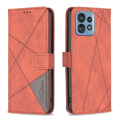 Orange magnetic buckle leather phone case with rhombus texture, folio wallet and card slot
