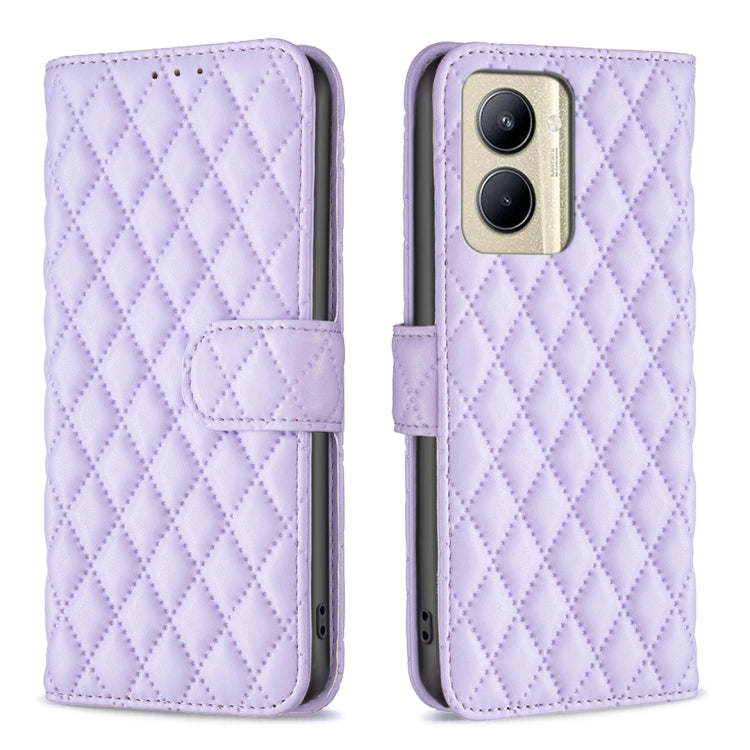 Light purple diamond-lattice wallet flip phone case with folio strap and camera cutout