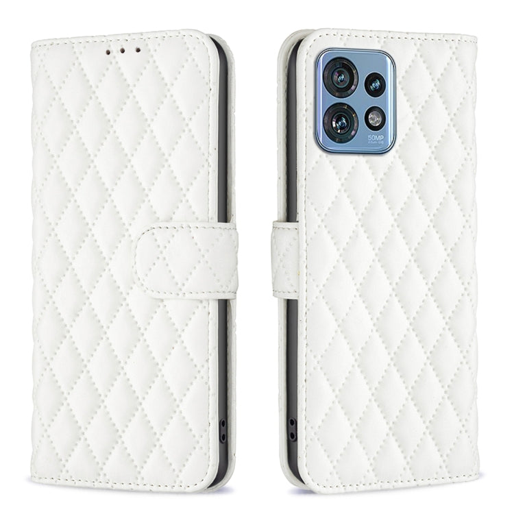 White diamond lattice leather flip wallet phone case with magnetic strap