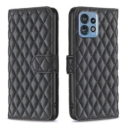 Black diamond lattice leather flip wallet phone case with magnetic strap