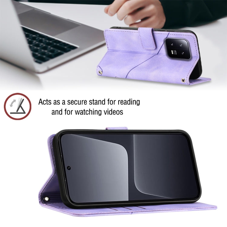 Light purple embossed leather phone case with flip stand for video watching