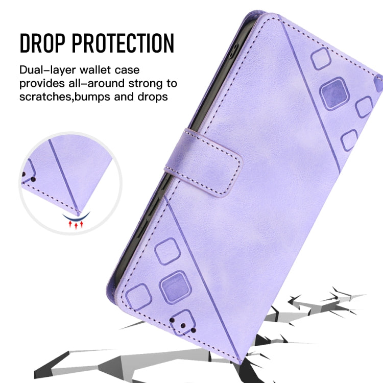 Light purple embossed leather phone case with reinforced edges and flip closure