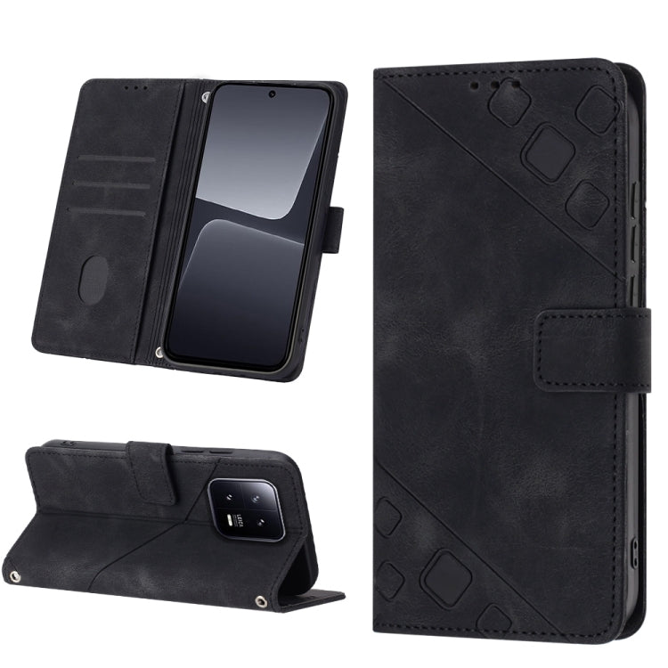 Embossed leather phone case with folio flip cover, black, for Xiaomi 13 Pro