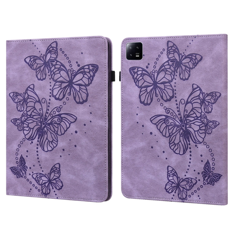 Purple embossed butterfly pattern leather tablet case with two-fold cover and cutout