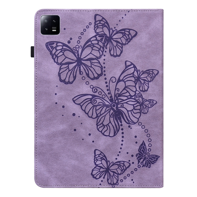 Purple leather tablet case with embossed butterflies and device camera cutout