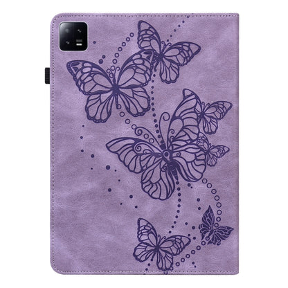Purple leather tablet case with embossed butterflies and device camera cutout