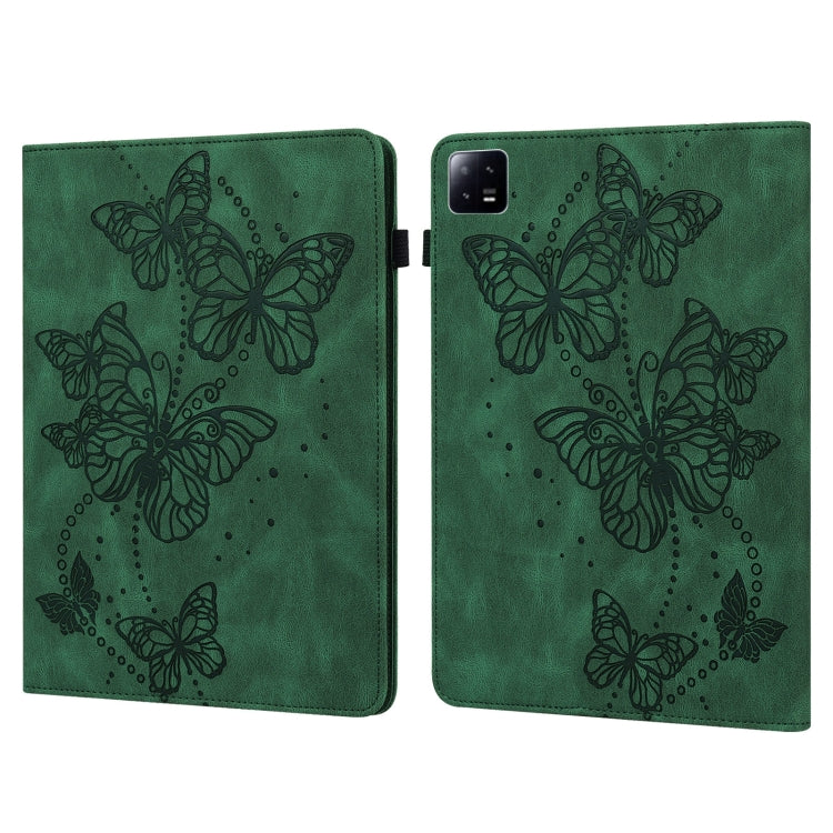 Green embossed butterfly pattern leather tablet case with two-fold cover and cutout