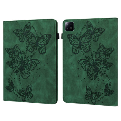Green embossed butterfly pattern leather tablet case with two-fold cover and cutout