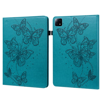Blue embossed butterfly pattern leather tablet case with two-fold cover and cutout