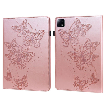 Pink embossed butterfly pattern leather tablet case with two-fold cover and cutout