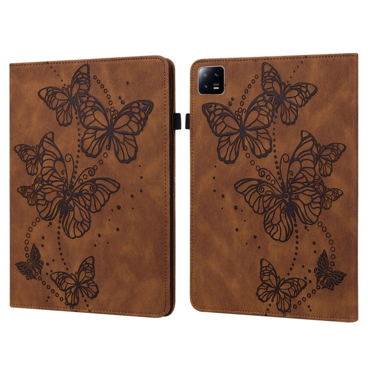 Brown embossed butterfly pattern leather tablet case with two-fold cover and cutout