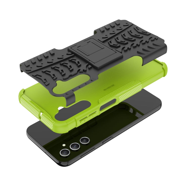 Green and black tire-texture phone case with stand holder, rugged back cover