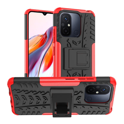 Red tire-texture phone case with stand holder, rugged back panel, and camera cutouts