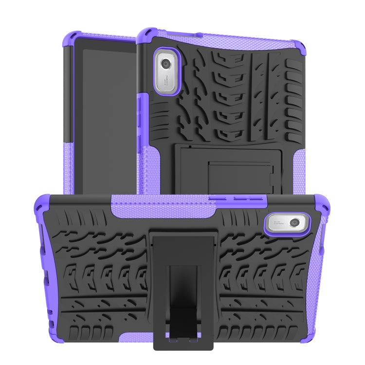 Tire-texture phone case with kickstand holder, black with purple accents