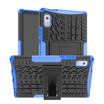 Tire-texture phone case with kickstand holder, black with blue accents