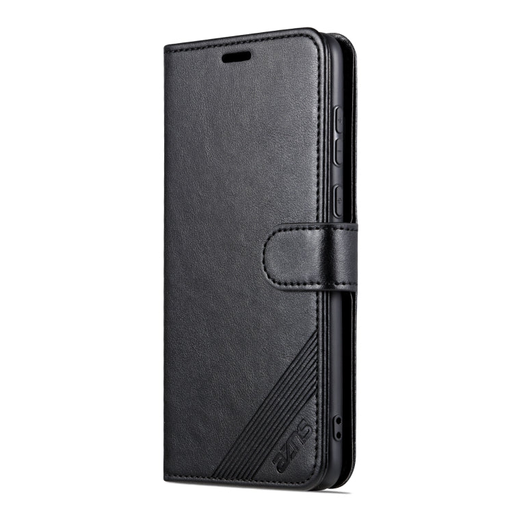 Black flip phone case with stand strap and stitched front flap