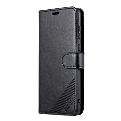Black flip phone case with stand strap and stitched front flap