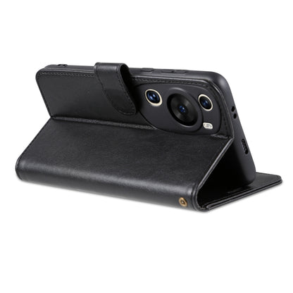 Black flip phone case with built-in stand, angled for viewing