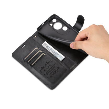 Black flip phone case interior with card slots and strap tab