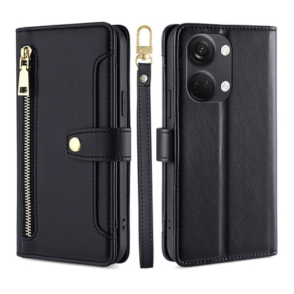 Black leather cross-body wallet phone case with zipper and magnetic snap strap