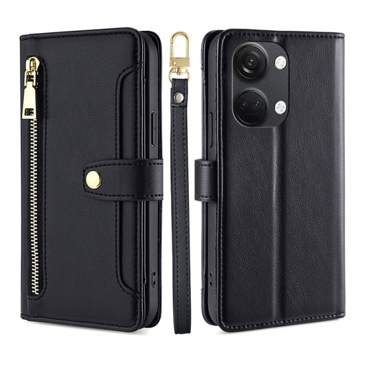 Black leather cross-body wallet phone case with zipper and magnetic snap strap