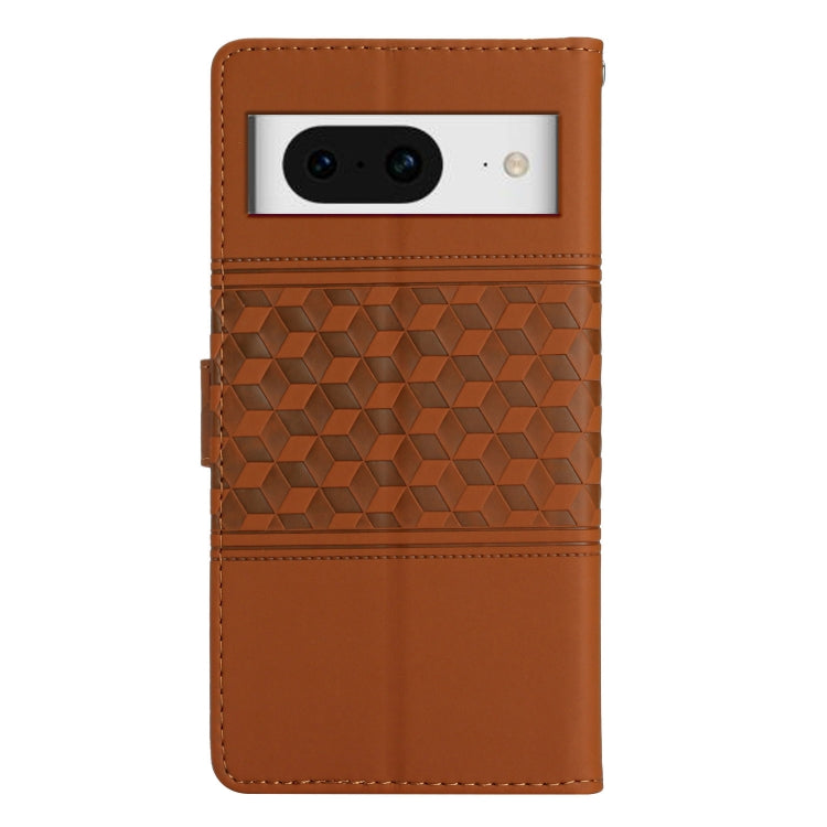 Brown leather phone case with diamond embossing, card slot flap, and lanyard strap