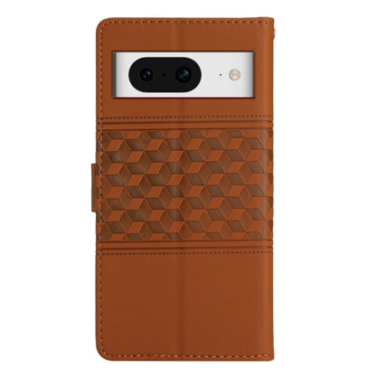 Brown leather phone case with diamond embossing, card slot flap, and lanyard strap