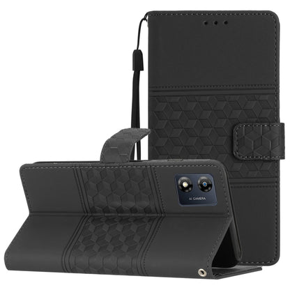 Dark gray diamond-embossed leather wallet phone case with lanyard strap and card slot