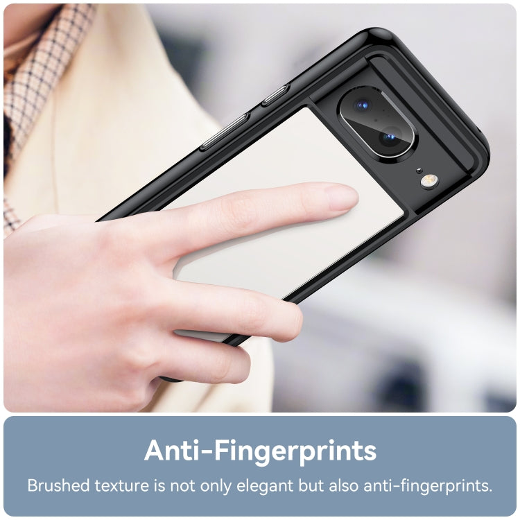 Black acrylic and TPU phone case with brushed texture finish and anti-fingerprint surface.