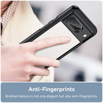 Black acrylic and TPU phone case with brushed texture finish and anti-fingerprint surface.