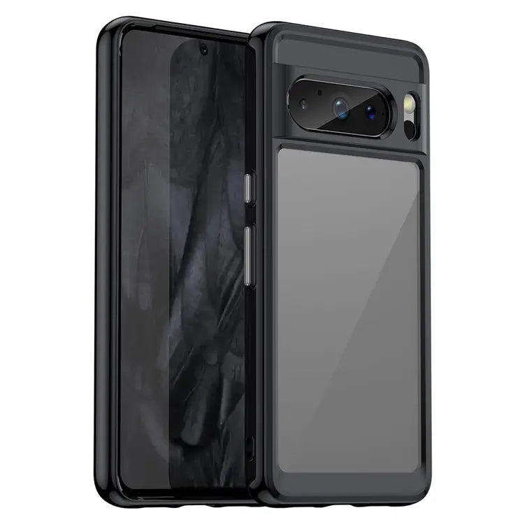 Black acrylic and TPU phone case with dark tinted back cover and camera cutout.