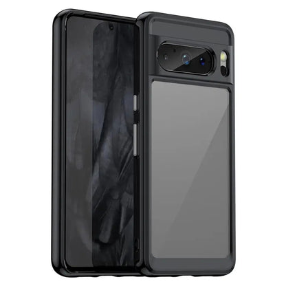 Black acrylic and TPU phone case with dark tinted back cover and camera cutout.