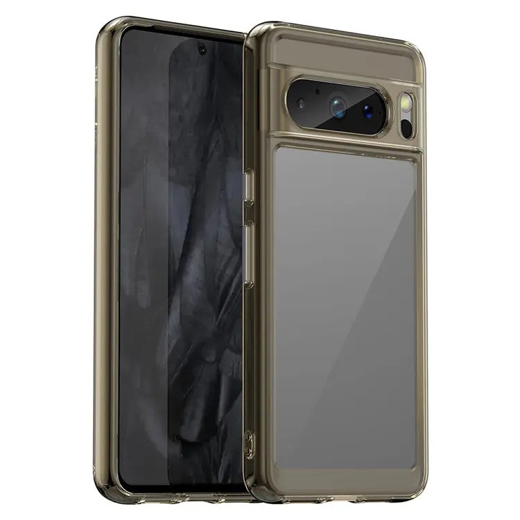 Clear smoky-gold transparent phone case with camera opening and TPU sides