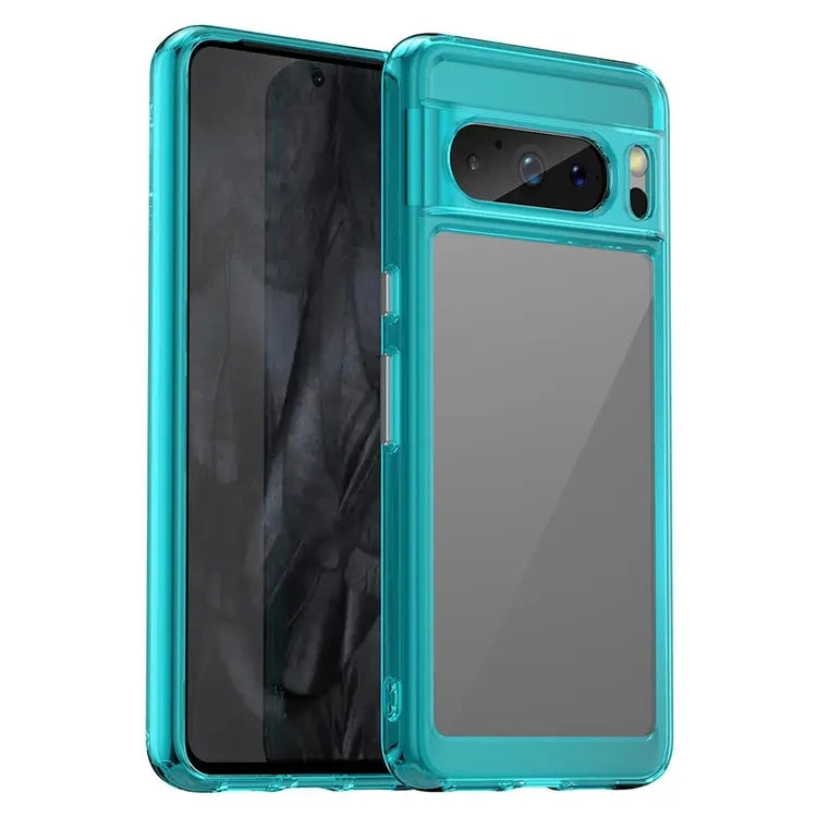 Turquoise translucent phone case with camera cutout and smooth back panel