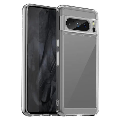 Transparent grey acrylic TPU phone case with camera cutout and side buttons