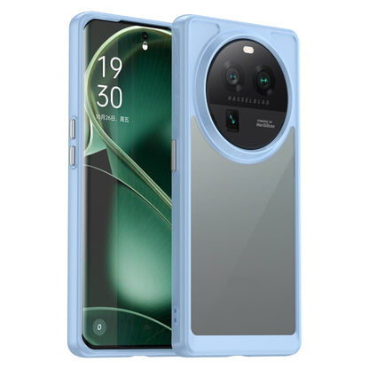Light blue translucent phone case with camera lens ring and protective corners