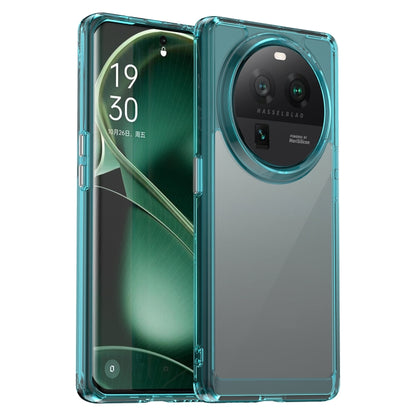Turquoise transparent phone case with camera lens ring and slim TPU edge