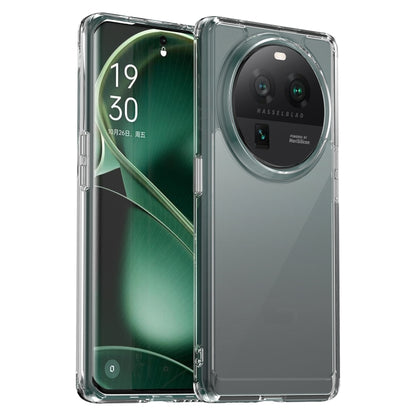 Transparent grey acrylic TPU phone case with lens cutout and raised protection