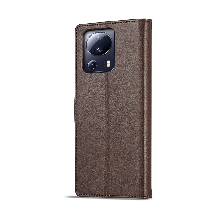 Brown calf-texture flip leather phone case with camera opening on back