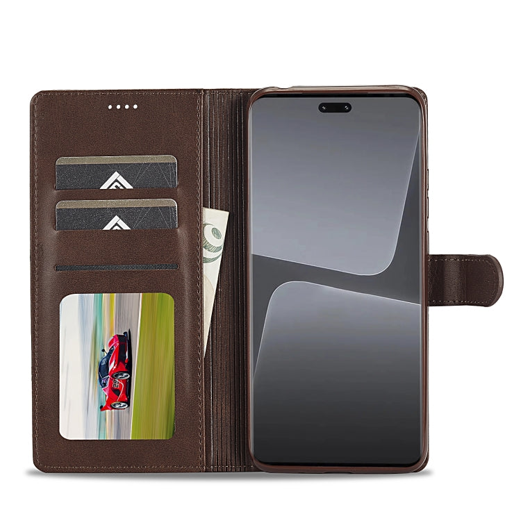 Brown calf-texture flip leather wallet case with card slots and phone cover