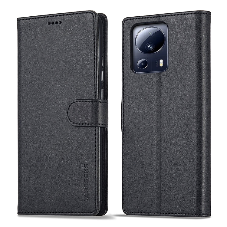 Black calf-texture flip leather phone case with side flap and camera cutout