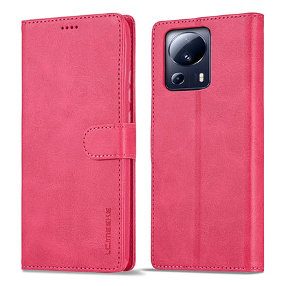 Red calf-texture flip leather phone case with side flap and camera cutout
