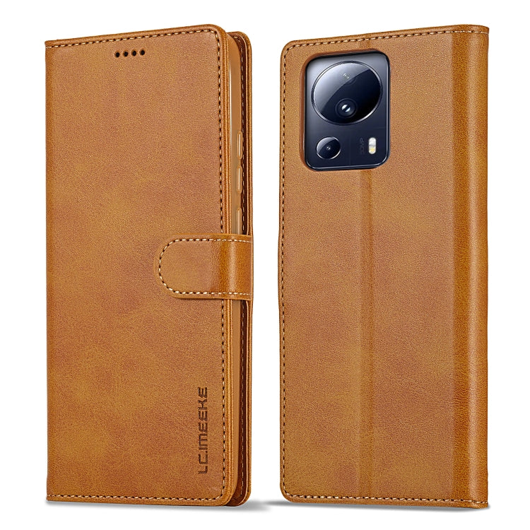 Tan/brown calf-texture flip leather phone case with side strap and camera cutout